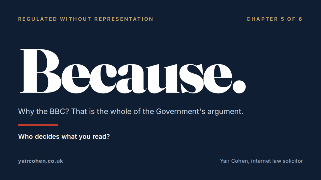 Regulated Without Representation, chapter 5: Who decides what you read?